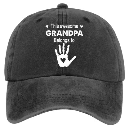 This Awesome Grandpa Belongs To – Custom Washed Vintage Denim Cap – Gift for Dad, Papa, Grandfather  Ezcustomize