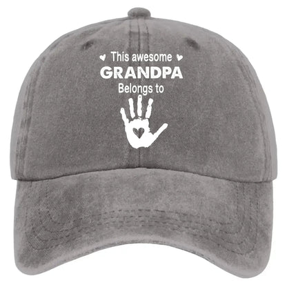 This Awesome Grandpa Belongs To – Custom Washed Vintage Denim Cap – Gift for Dad, Papa, Grandfather  Ezcustomize