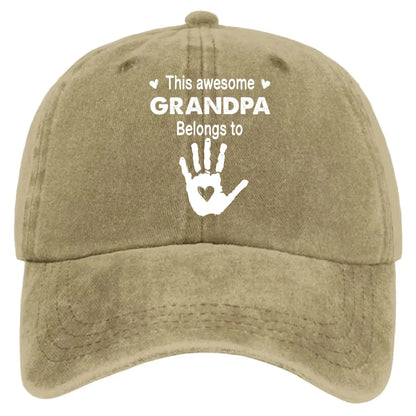 This Awesome Grandpa Belongs To – Custom Washed Vintage Denim Cap – Gift for Dad, Papa, Grandfather  Ezcustomize