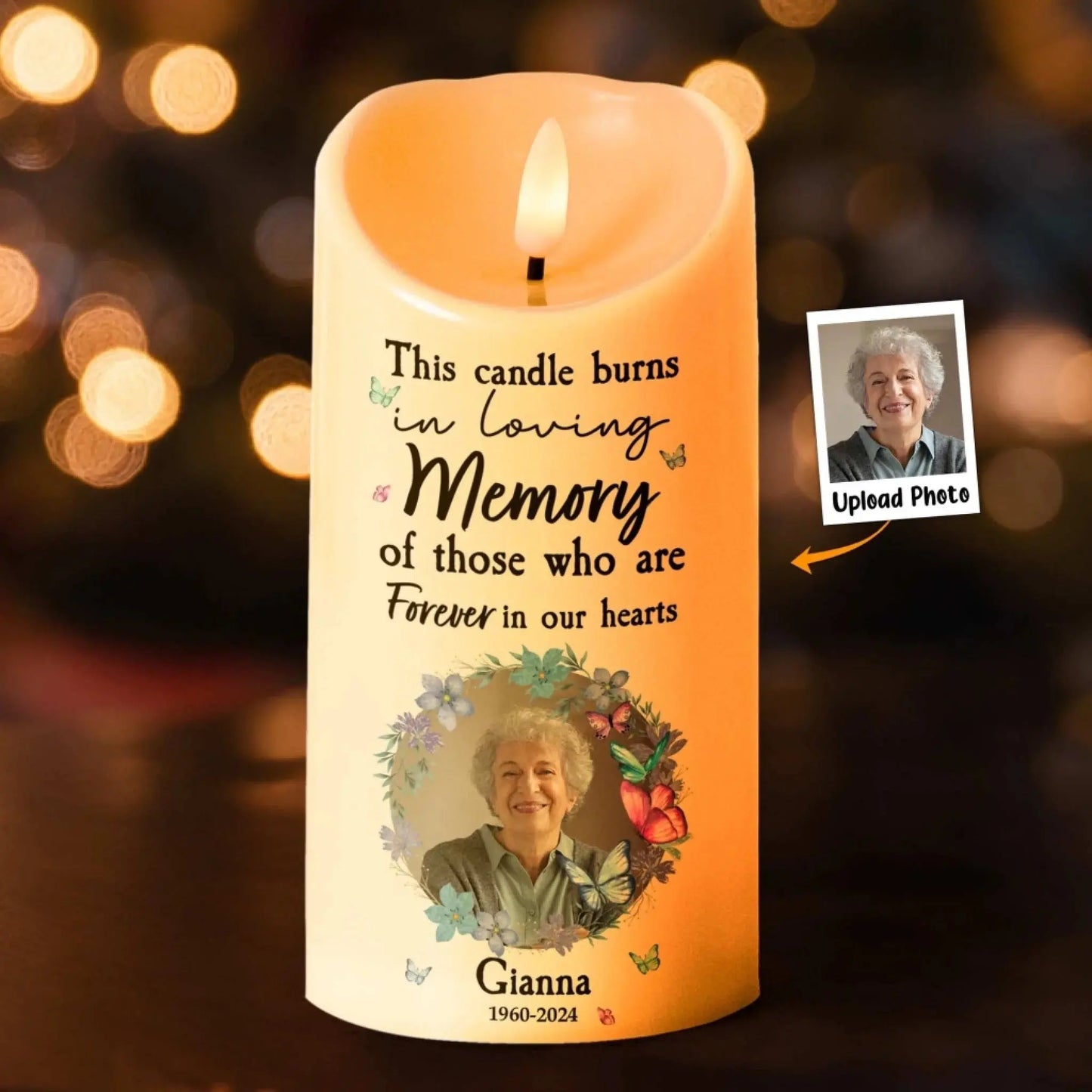 This Candle Burns In Loving Memory Of Those Forever In Our Hearts - Personalized Photo LED Candle - Gift for Grieving, Loss of Loved One  Ezcustomize