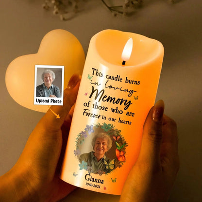 This Candle Burns In Loving Memory Of Those Forever In Our Hearts - Personalized Photo LED Candle - Gift for Grieving, Loss of Loved One  Ezcustomize