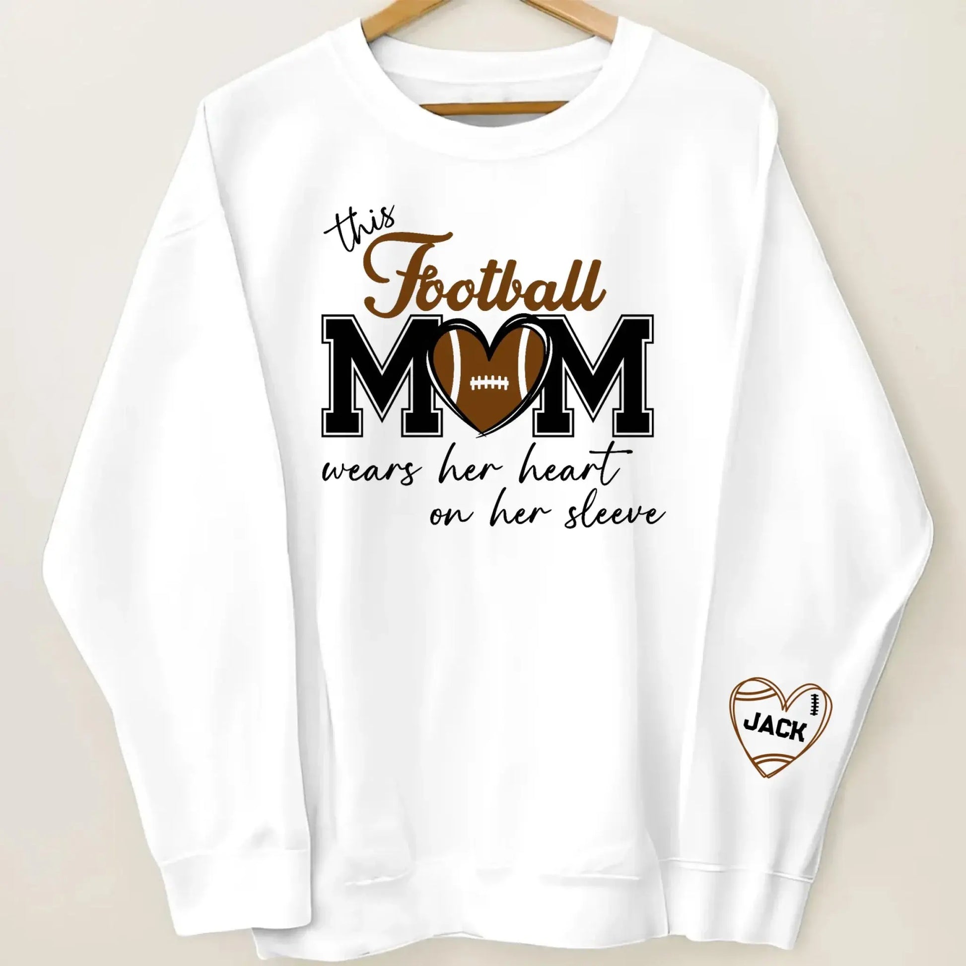 This Football Mom Wears Her Heart on Her Sleeve – Personalized Sweatshirt – Custom Game Day Outfit & Meaningful Gift for Sports Moms  Ezcustomize