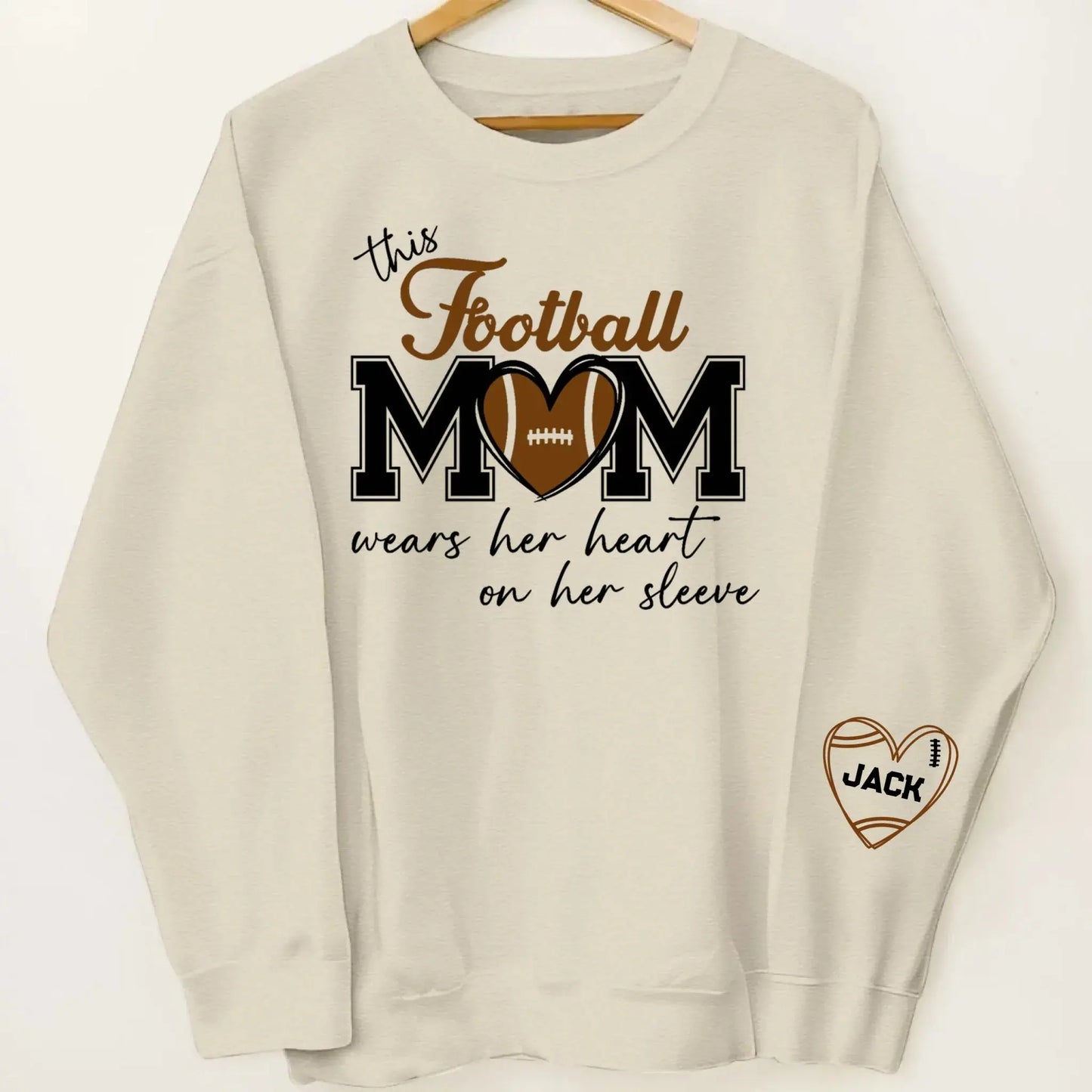This Football Mom Wears Her Heart on Her Sleeve – Personalized Sweatshirt – Custom Game Day Outfit & Meaningful Gift for Sports Moms  Ezcustomize