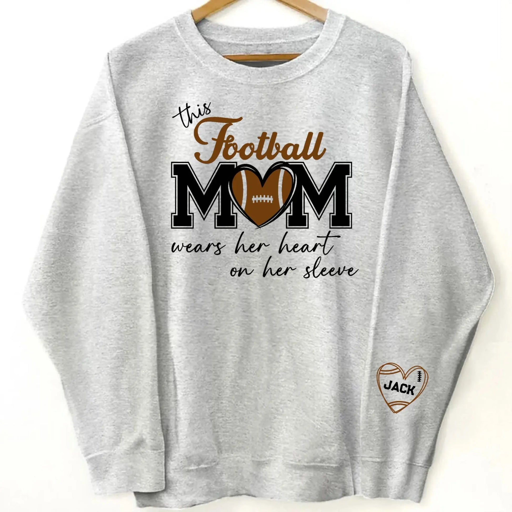 This Football Mom Wears Her Heart on Her Sleeve – Personalized Sweatshirt – Custom Game Day Outfit & Meaningful Gift for Sports Moms  Ezcustomize