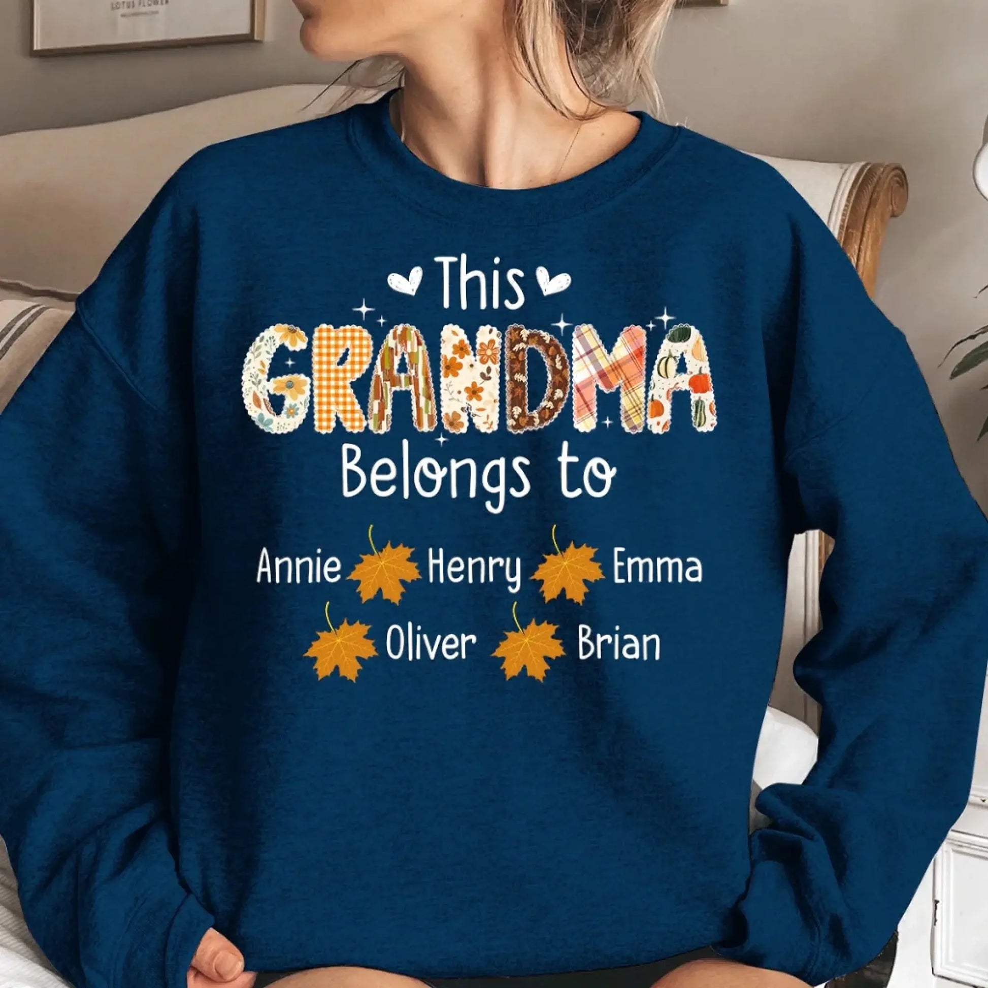 This Grandma Belongs To – Personalized Autumn Pattern Shirt – Custom Fall Season Outfit & Heartwarming Gift for Grandma, Nana, or Mimi  Ezcustomize