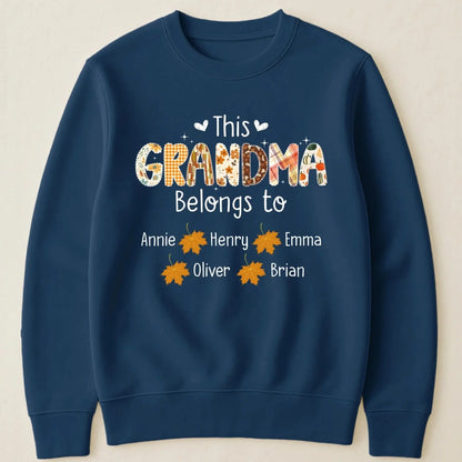 This Grandma Belongs To – Personalized Autumn Pattern Shirt – Custom Fall Season Outfit & Heartwarming Gift for Grandma, Nana, or Mimi  Ezcustomize