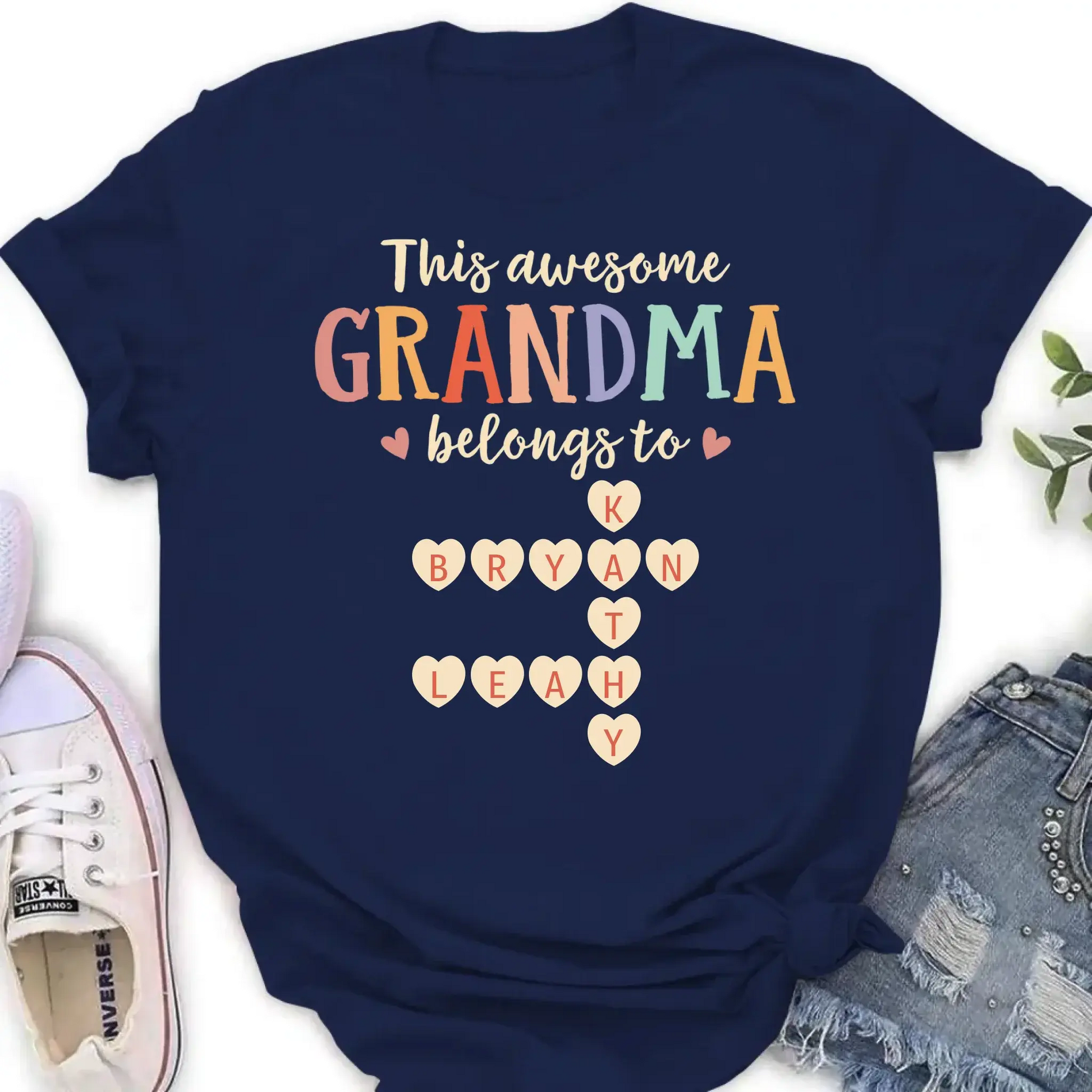 This Grandma Belongs To – Personalized Grandkids Heart Crossword Puzzle Shirt, Custom Gift for Loving Grandmothers  Ezcustomize