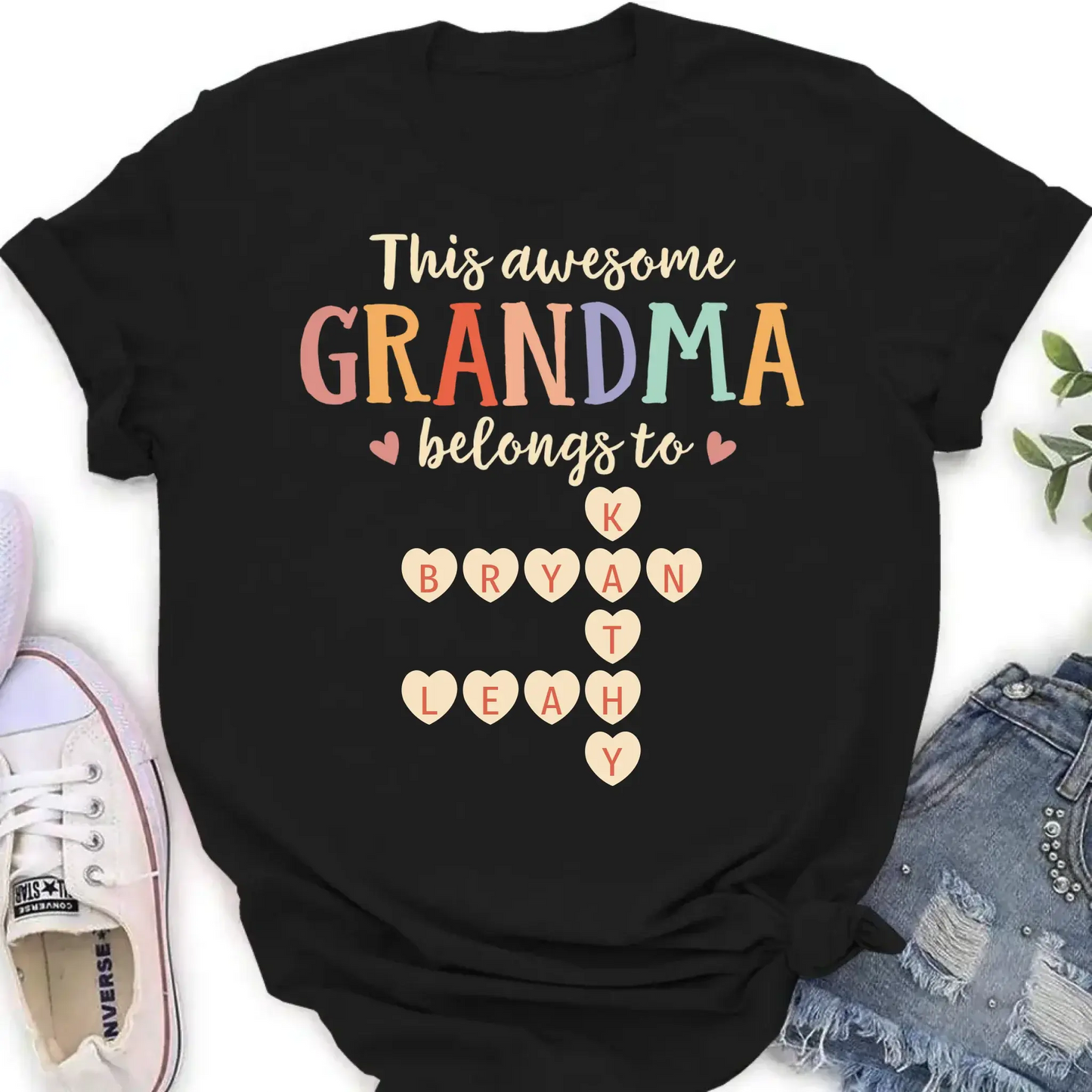 This Grandma Belongs To – Personalized Grandkids Heart Crossword Puzzle Shirt, Custom Gift for Loving Grandmothers  Ezcustomize