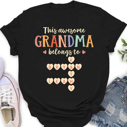 This Grandma Belongs To – Personalized Grandkids Heart Crossword Puzzle Shirt, Custom Gift for Loving Grandmothers  Ezcustomize