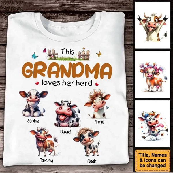 This Grandma Loves Her Herd – Personalized Custom T-Shirt – Thoughtful Gift for Grandma & Grandparents