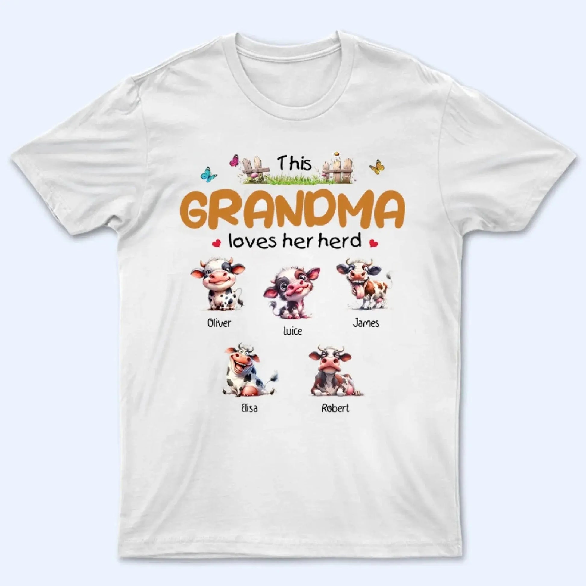 This Grandma Loves Her Herd – Personalized Custom T-Shirt – Thoughtful Gift for Grandma & Grandparents  Ezcustomize