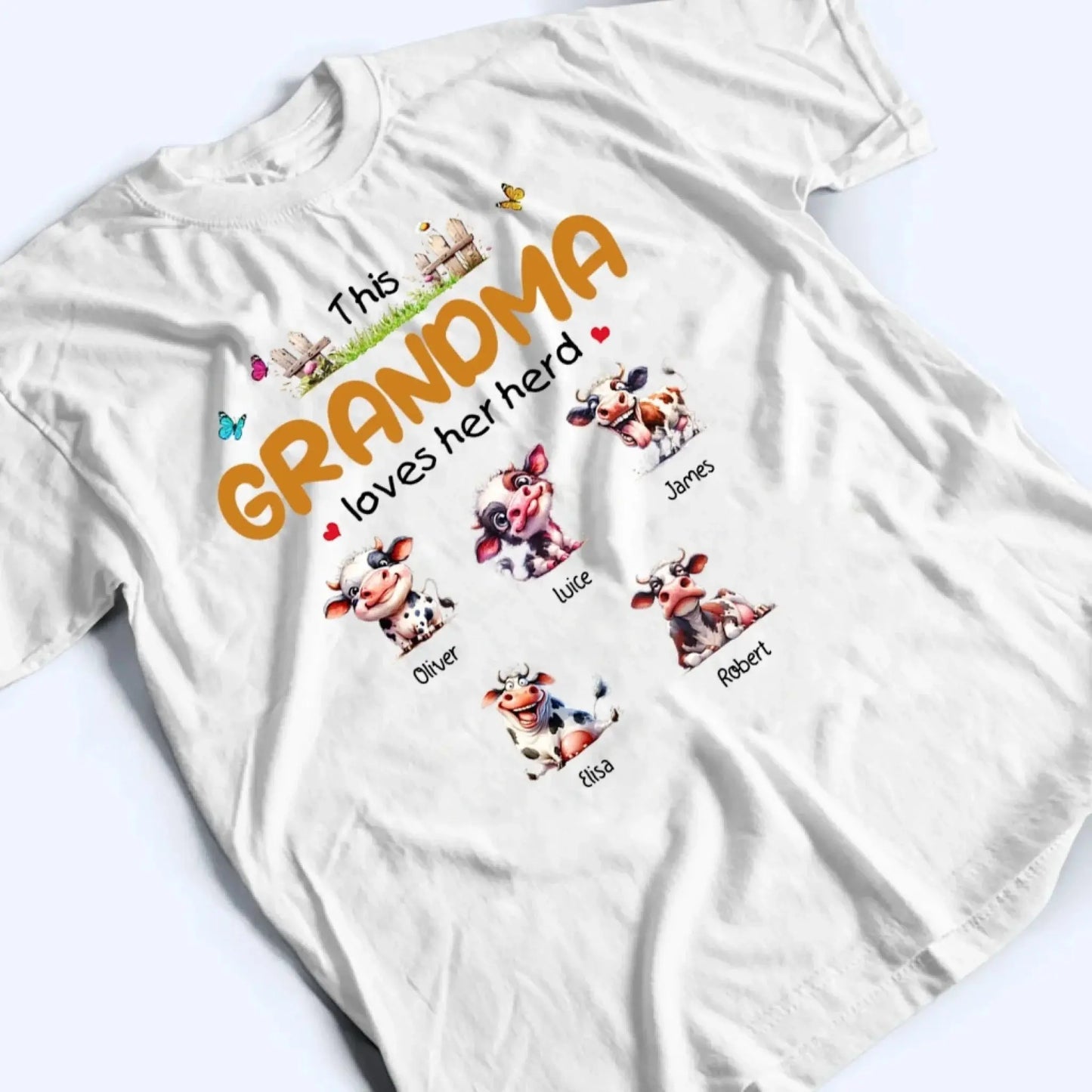 This Grandma Loves Her Herd – Personalized Custom T-Shirt – Thoughtful Gift for Grandma & Grandparents  Ezcustomize