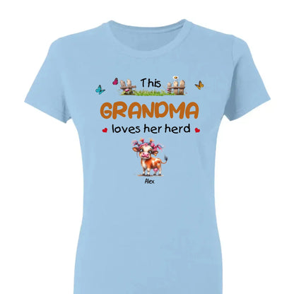 This Grandma Loves Her Herd – Personalized Custom T-Shirt – Thoughtful Gift for Grandma & Grandparents  Ezcustomize