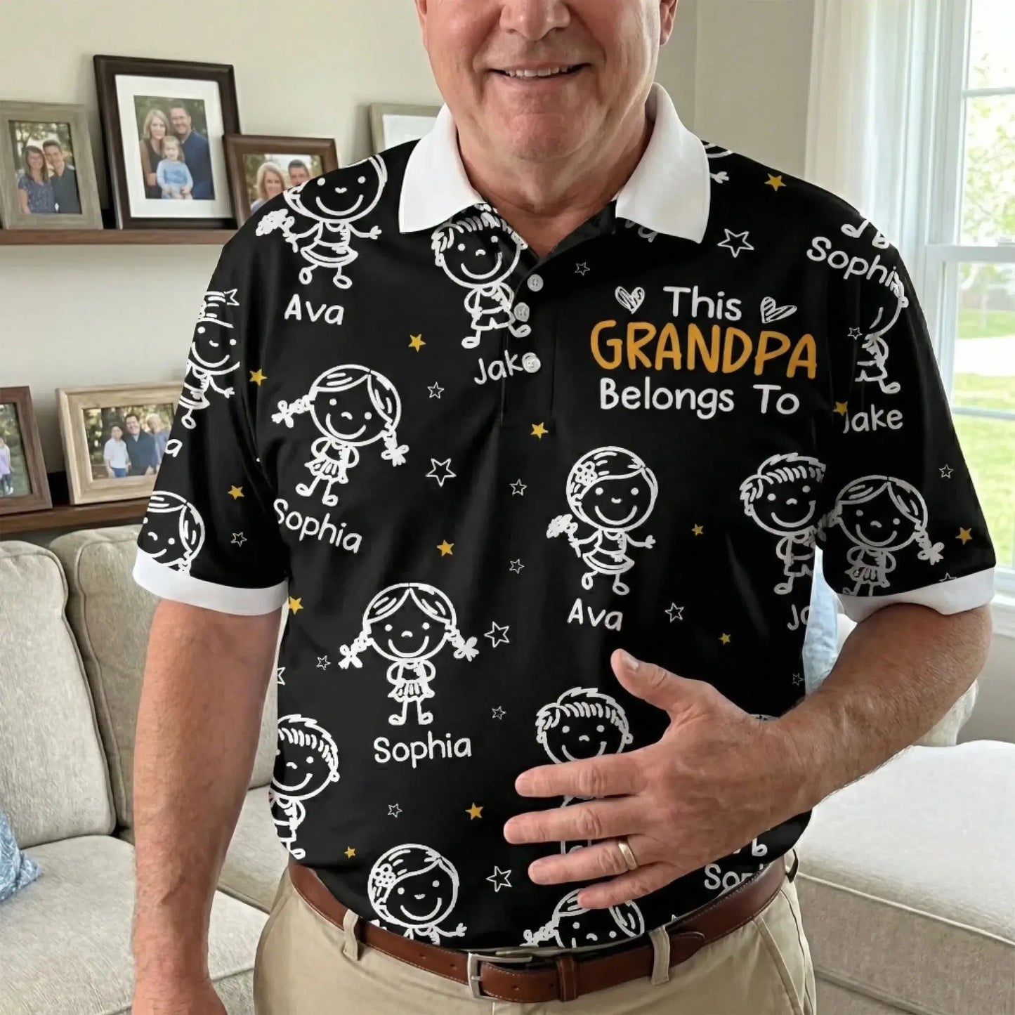 This Grandpa Belongs To Custom Doodle - Personalized Polo Shirt - Gift for Grandpa, Papa, Grandfather, Dad  Ezcustomize