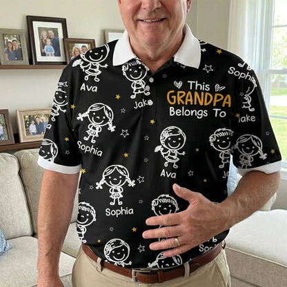 This Grandpa Belongs To Custom Doodle - Personalized Polo Shirt - Gift for Grandpa, Papa, Grandfather, Dad  Ezcustomize