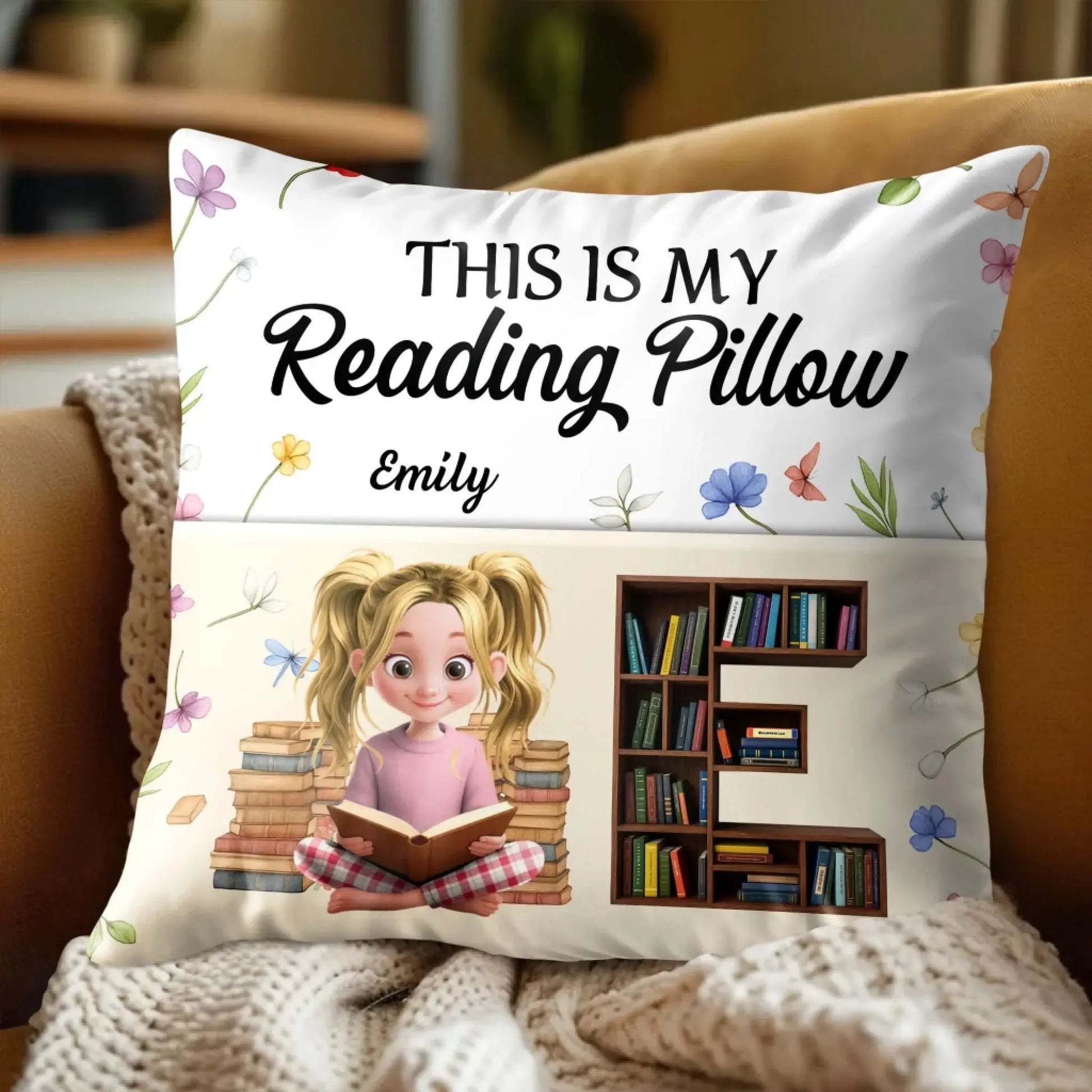 This Is My Reading Pillow Books & Flowers Design – Personalized Reading Pocket Pillow – Cute Gift for Book Lover  Ezcustomize