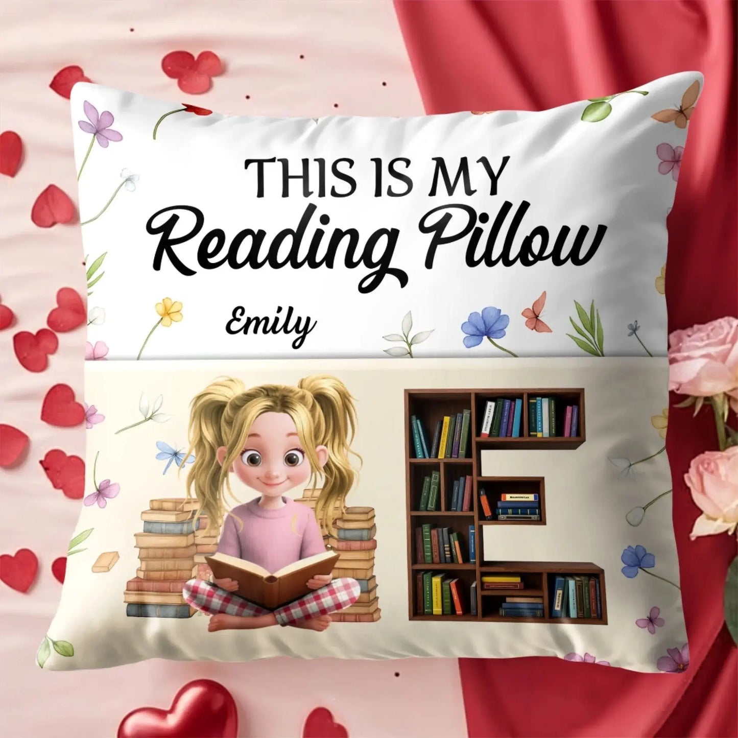 This Is My Reading Pillow Books & Flowers Design – Personalized Reading Pocket Pillow – Cute Gift for Book Lover  Ezcustomize