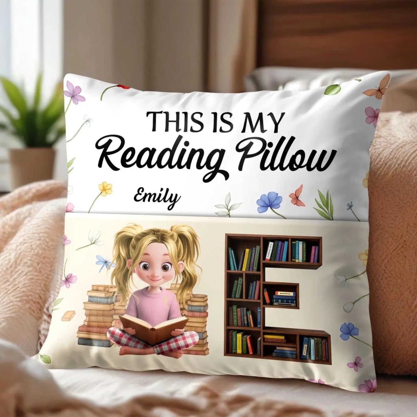 This Is My Reading Pillow Books & Flowers Design – Personalized Reading Pocket Pillow – Cute Gift for Book Lover  Ezcustomize