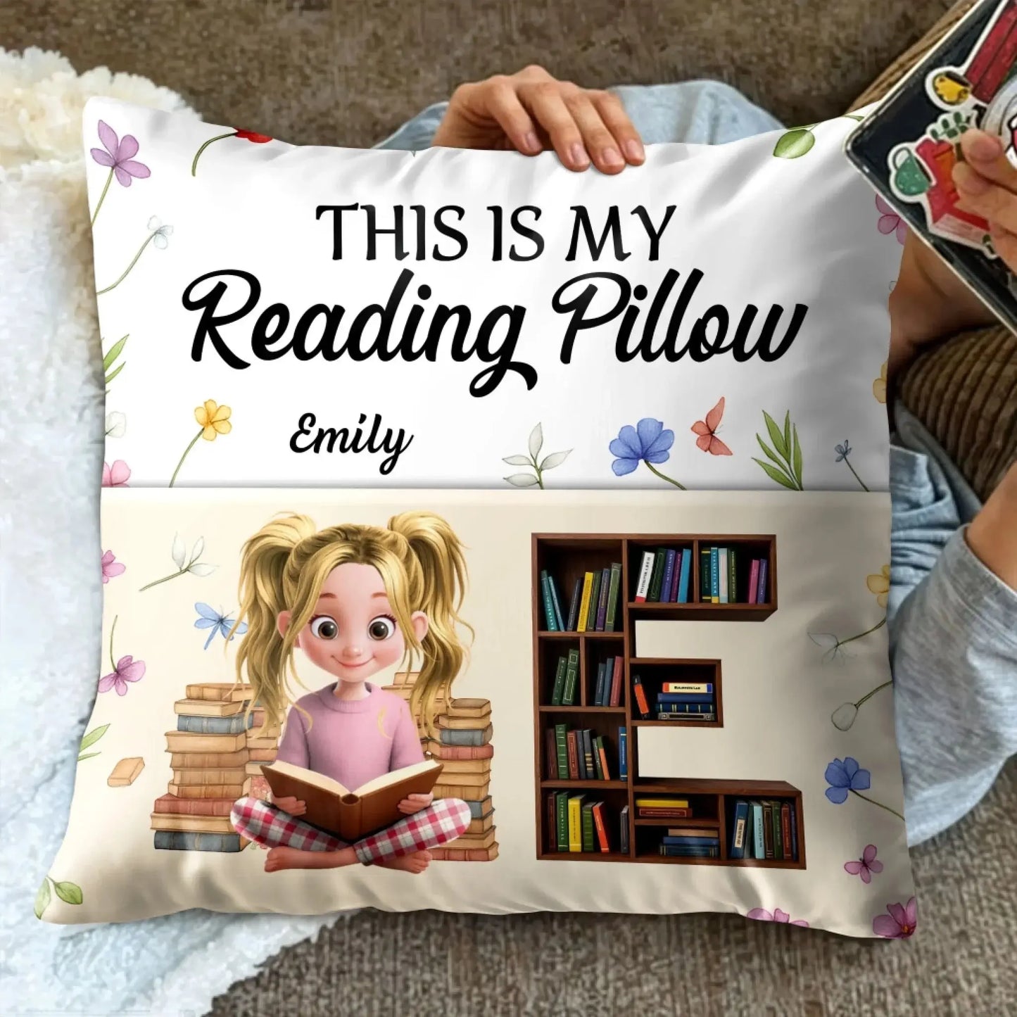 This Is My Reading Pillow Books & Flowers Design – Personalized Reading Pocket Pillow – Cute Gift for Book Lover  Ezcustomize