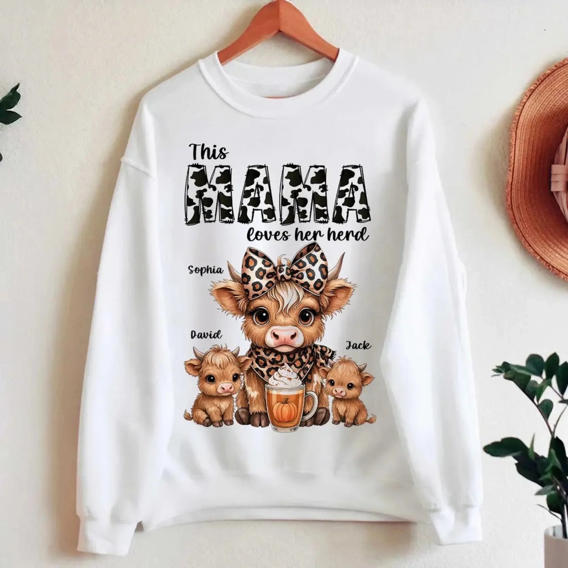 This Mama/Grandma Loves Her Herd – Personalized Highland Cow Family Shirt – Cozy Fall Vibe Gift for Mom, Grandma & Loved Ones  Ezcustomize
