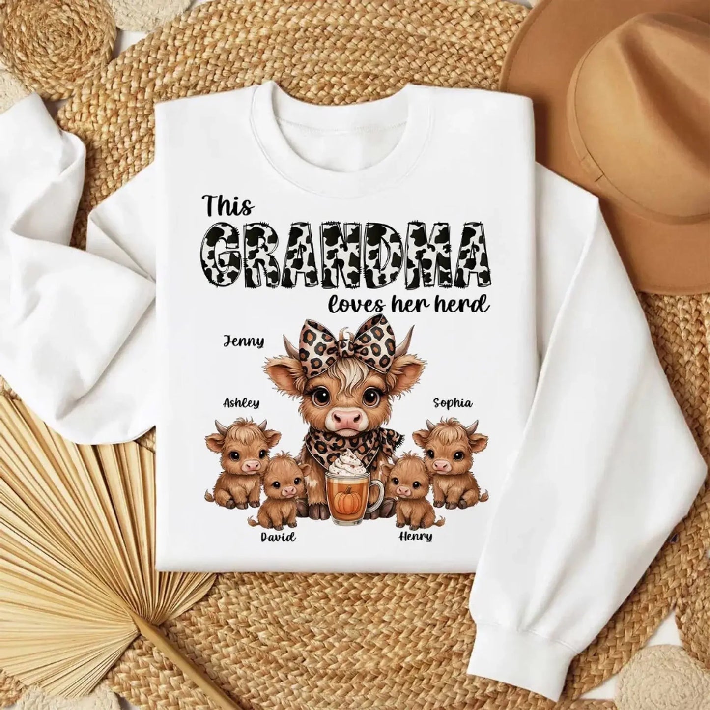 This Mama/Grandma Loves Her Herd – Personalized Highland Cow Family Shirt – Cozy Fall Vibe Gift for Mom, Grandma & Loved Ones  Ezcustomize
