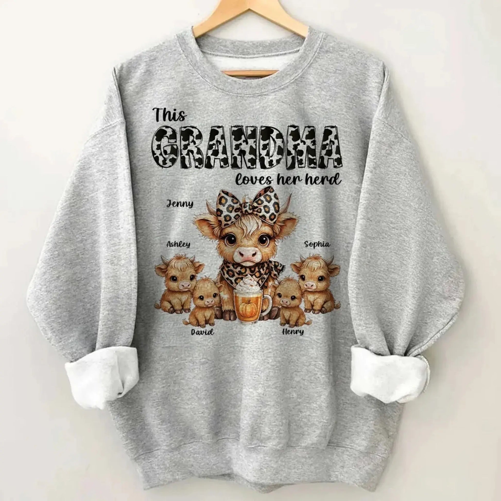 This Mama/Grandma Loves Her Herd – Personalized Highland Cow Family Shirt – Cozy Fall Vibe Gift for Mom, Grandma & Loved Ones  Ezcustomize