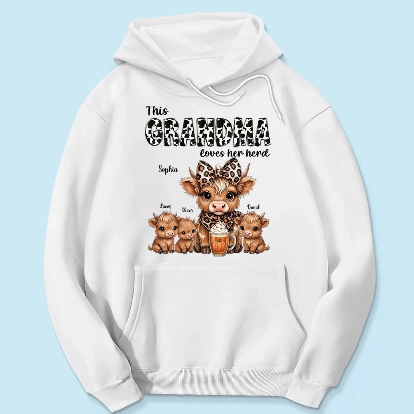 This Mama/Grandma Loves Her Herd – Personalized Highland Cow Family Shirt – Cozy Fall Vibe Gift for Mom, Grandma & Loved Ones  Ezcustomize
