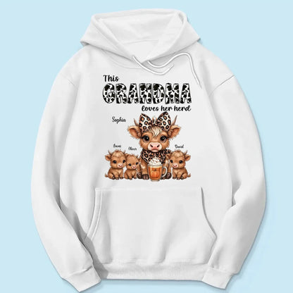 This Mama/Grandma Loves Her Herd – Personalized Highland Cow Family Shirt – Cozy Fall Vibe Gift for Mom, Grandma & Loved Ones  Ezcustomize