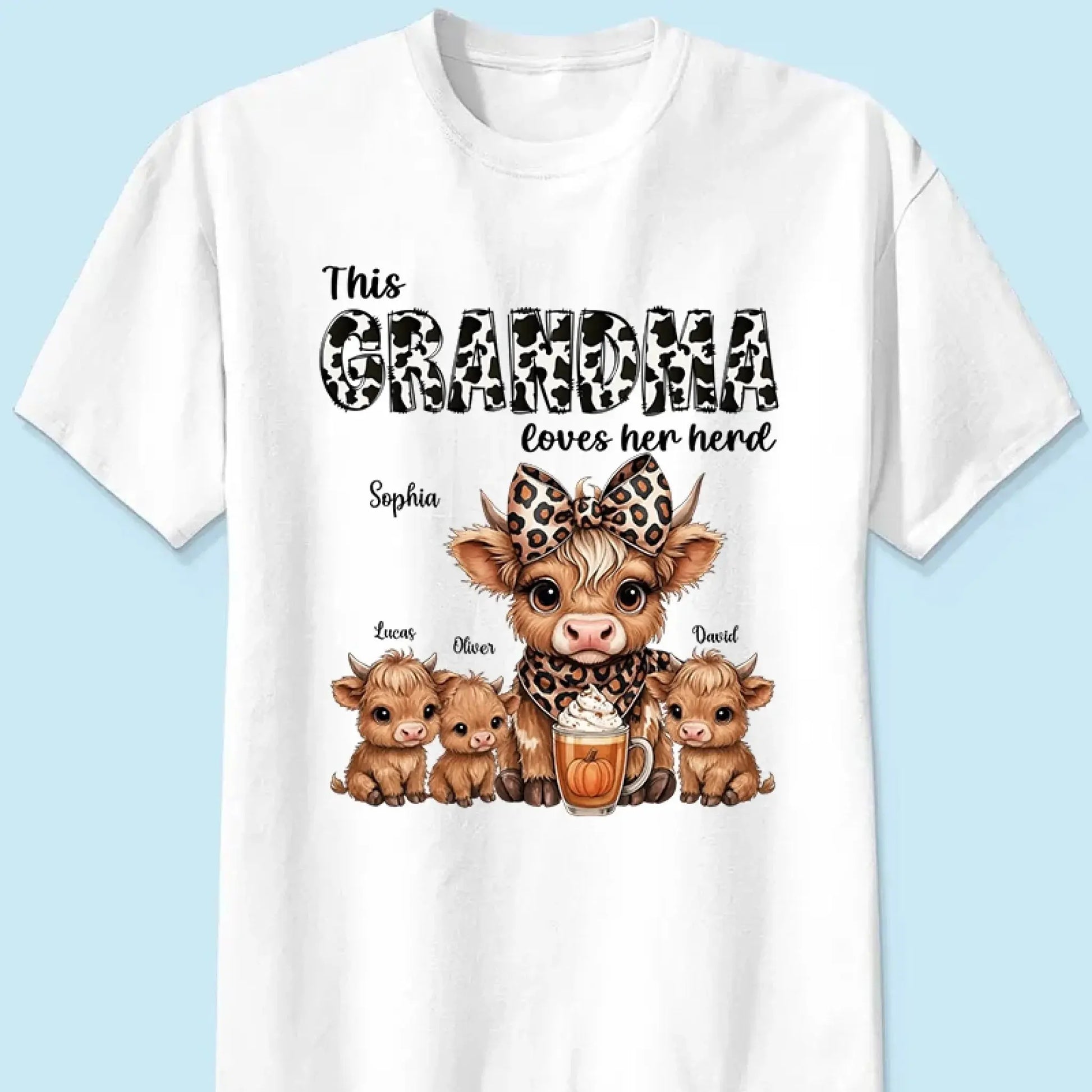 This Mama/Grandma Loves Her Herd – Personalized Highland Cow Family Shirt – Cozy Fall Vibe Gift for Mom, Grandma & Loved Ones  Ezcustomize