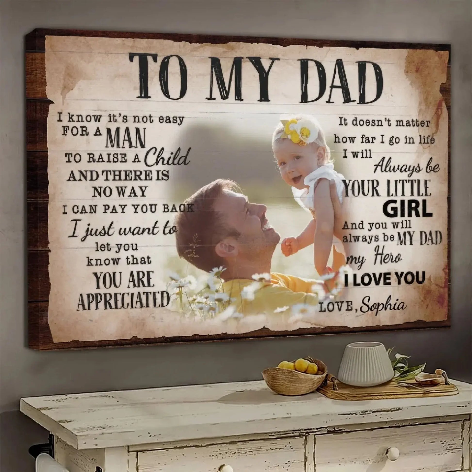 To My Dad - Personalized Poster/Canvas Prints - Custom Photo & Name, Special Gift for Dad, Father’s Day & Birthday  Ezcustomize