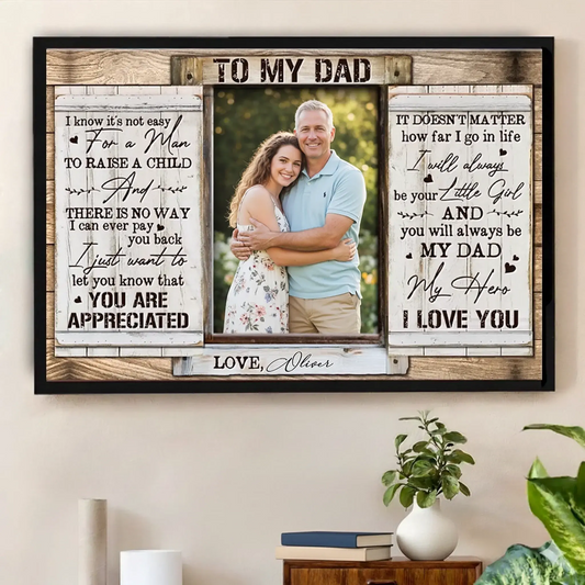 To My Dad You Are Appreciated Daughter & Father Photo – Personalized Custom Horizontal Poster Wall Art – Heartfelt Father’s Day & Birthday Gift for Dad  Ezcustomize