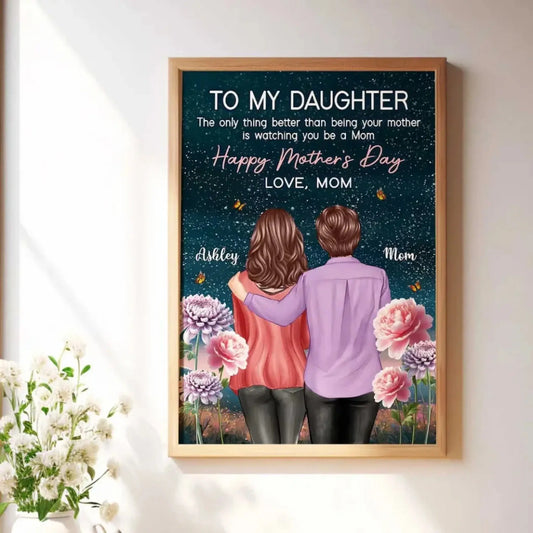 To My Daughter Birth Flower Art – Personalized Poster/Canvas with Night Hill Scene – Mother’s Day Gift from Mom  Ezcustomize