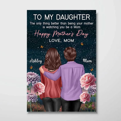 To My Daughter Birth Flower Art – Personalized Poster/Canvas with Night Hill Scene – Mother’s Day Gift from Mom  Ezcustomize