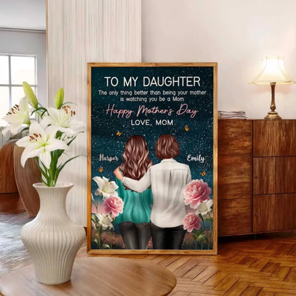To My Daughter Birth Flower Art – Personalized Poster/Canvas with Night Hill Scene – Mother’s Day Gift from Mom  Ezcustomize