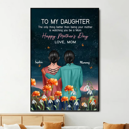 To My Daughter Birth Flower Art – Personalized Poster/Canvas with Night Hill Scene – Mother’s Day Gift from Mom  Ezcustomize