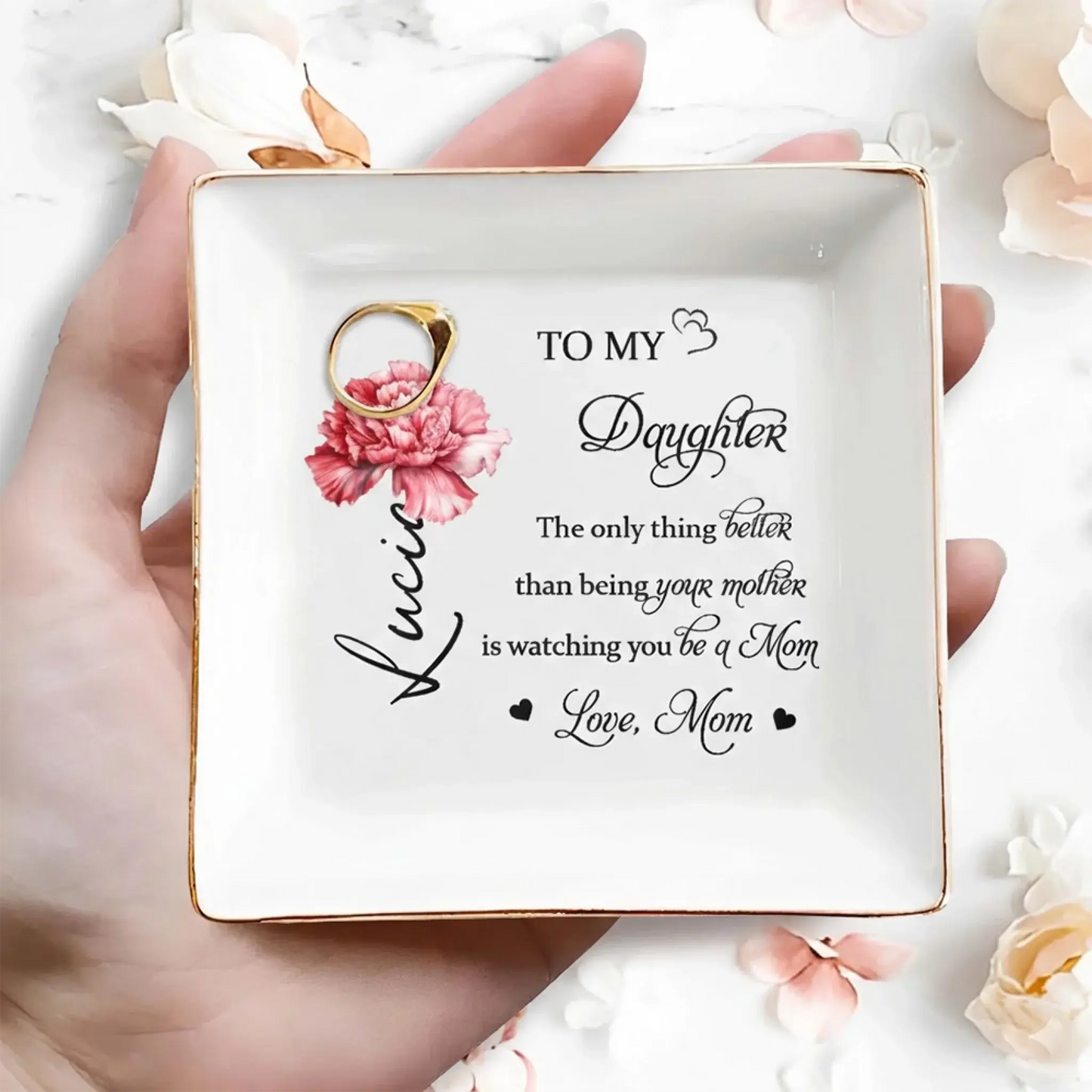 To My Daughter Love Message – Personalized Custom Jewelry Dish Trinket Tray – Meaningful Birthday, Graduation & Keepsake Gift for Mothers and Daughters  Ezcustomize