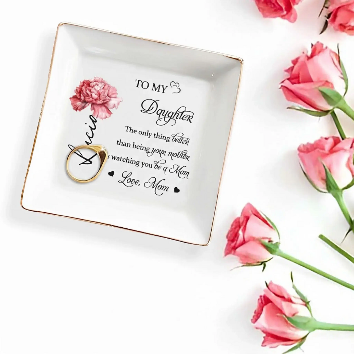 To My Daughter Love Message – Personalized Custom Jewelry Dish Trinket Tray – Meaningful Birthday, Graduation & Keepsake Gift for Mothers and Daughters  Ezcustomize