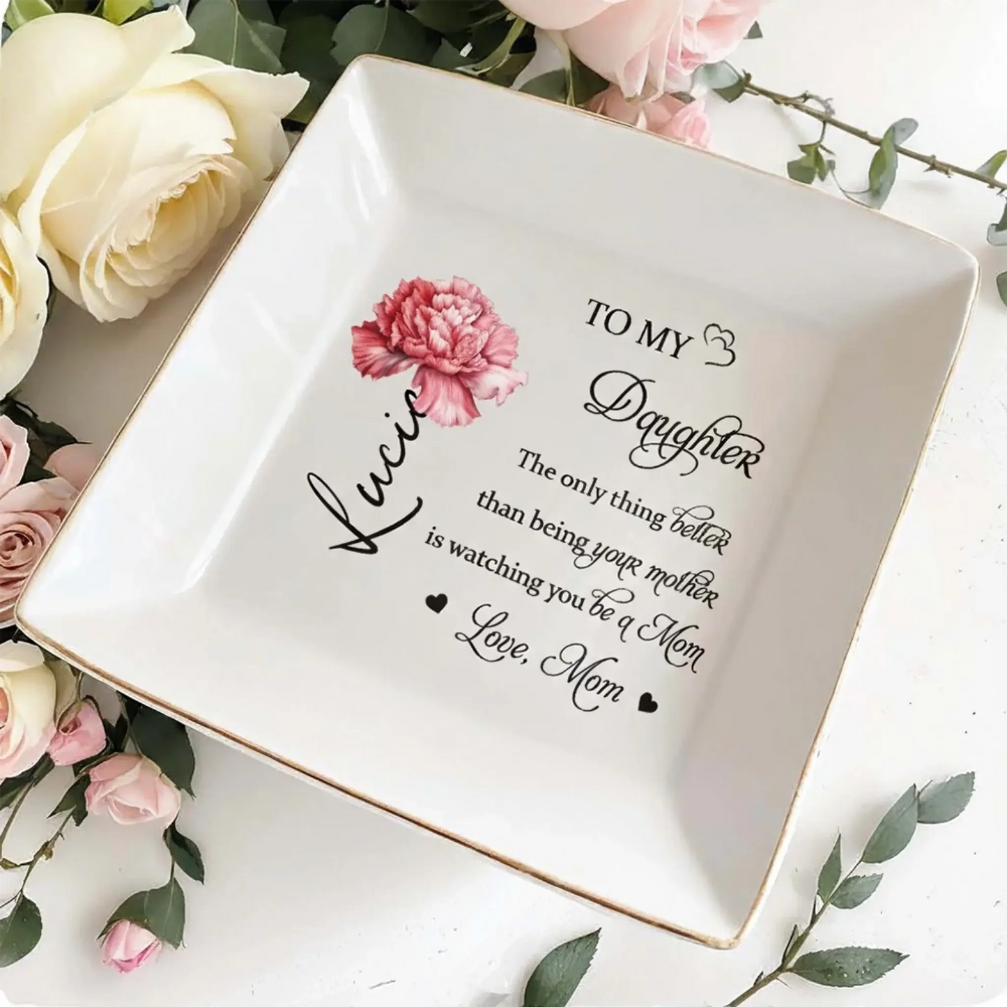 To My Daughter Love Message – Personalized Custom Jewelry Dish Trinket Tray – Meaningful Birthday, Graduation & Keepsake Gift for Mothers and Daughters  Ezcustomize