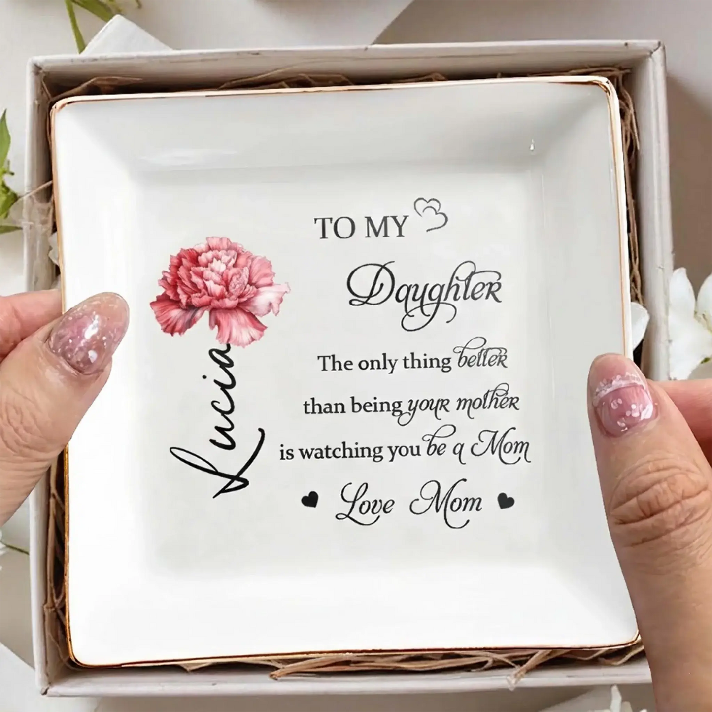To My Daughter Love Message – Personalized Custom Jewelry Dish Trinket Tray – Meaningful Birthday, Graduation & Keepsake Gift for Mothers and Daughters  Ezcustomize