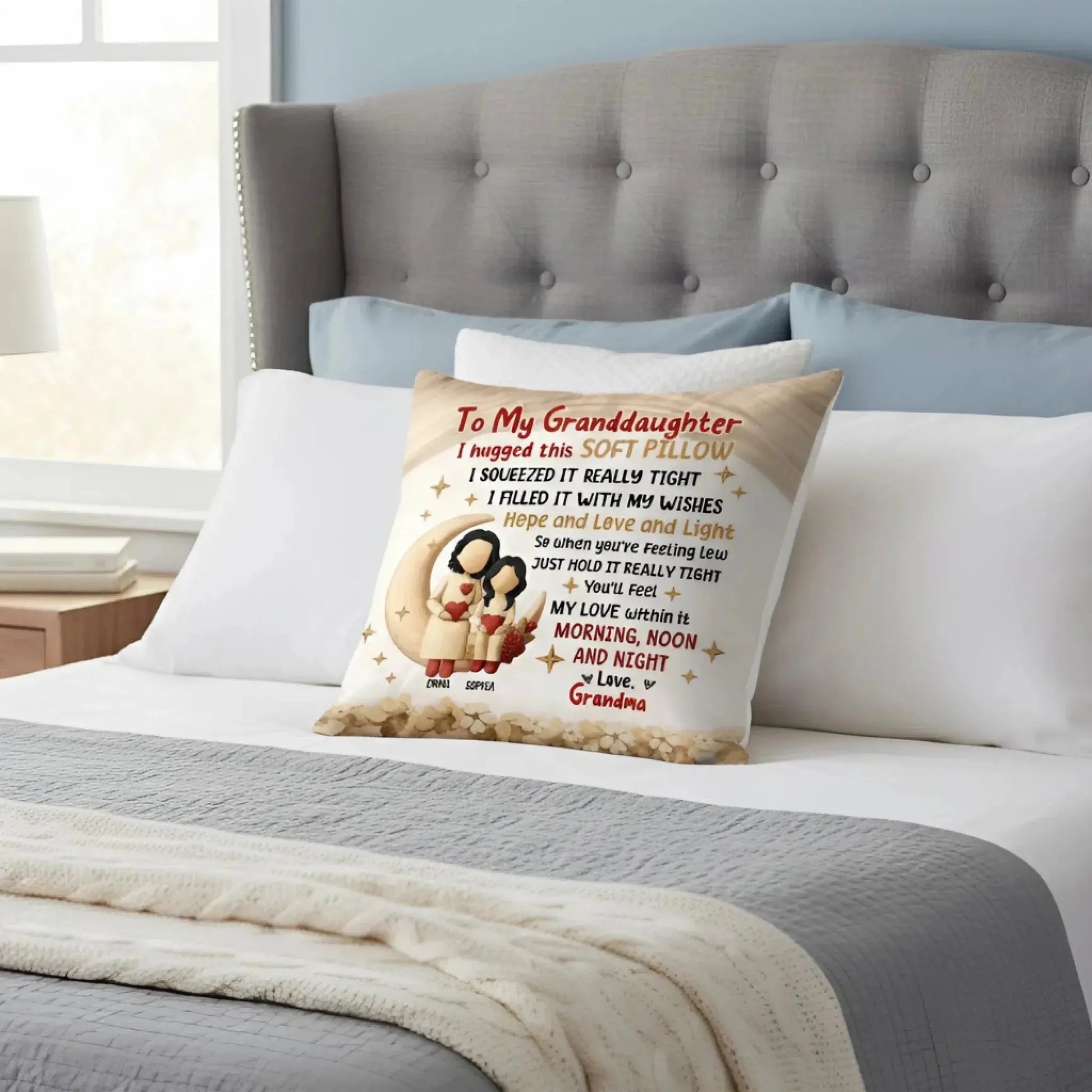 To My Granddaughter Hope and Love and Light - Personalized Custom Moon and Stars Pillow  Ezcustomize