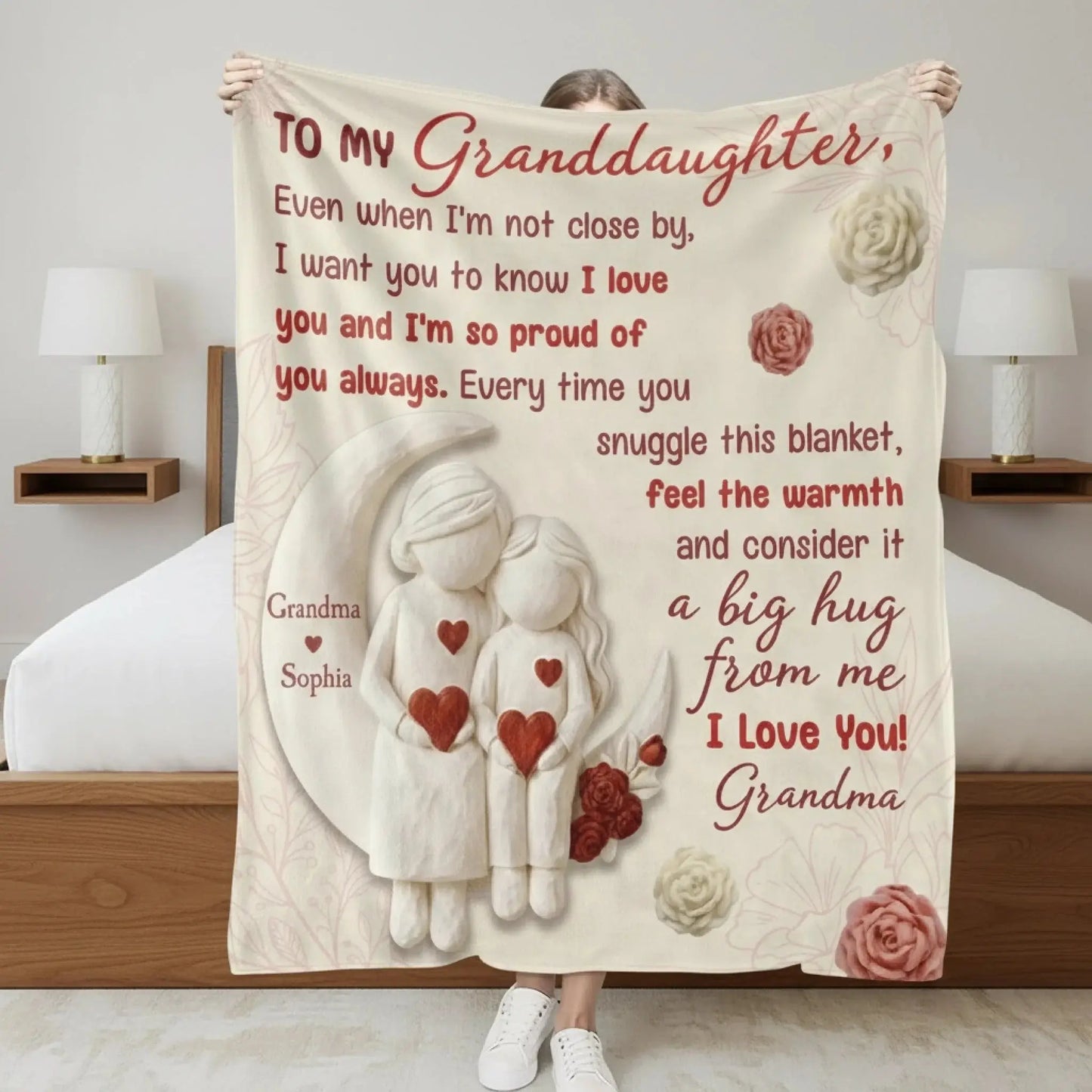 To My Granddaughter Love Message – Personalized Custom Fleece Blanket with Cute Figurine Art – Heartfelt Birthday & Christmas Keepsake Gift for Granddaughter  Ezcustomize