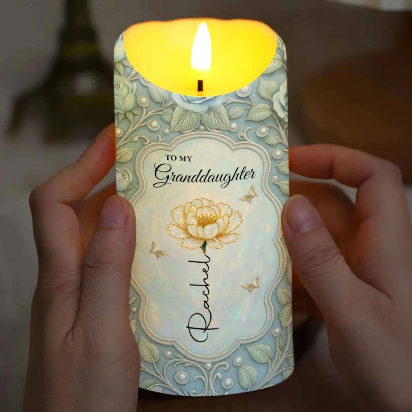 To My Granddaughter Love and Encouragement Rose & Butterflies – Personalized LED Candle Light – Gift for Granddaughter  Ezcustomize
