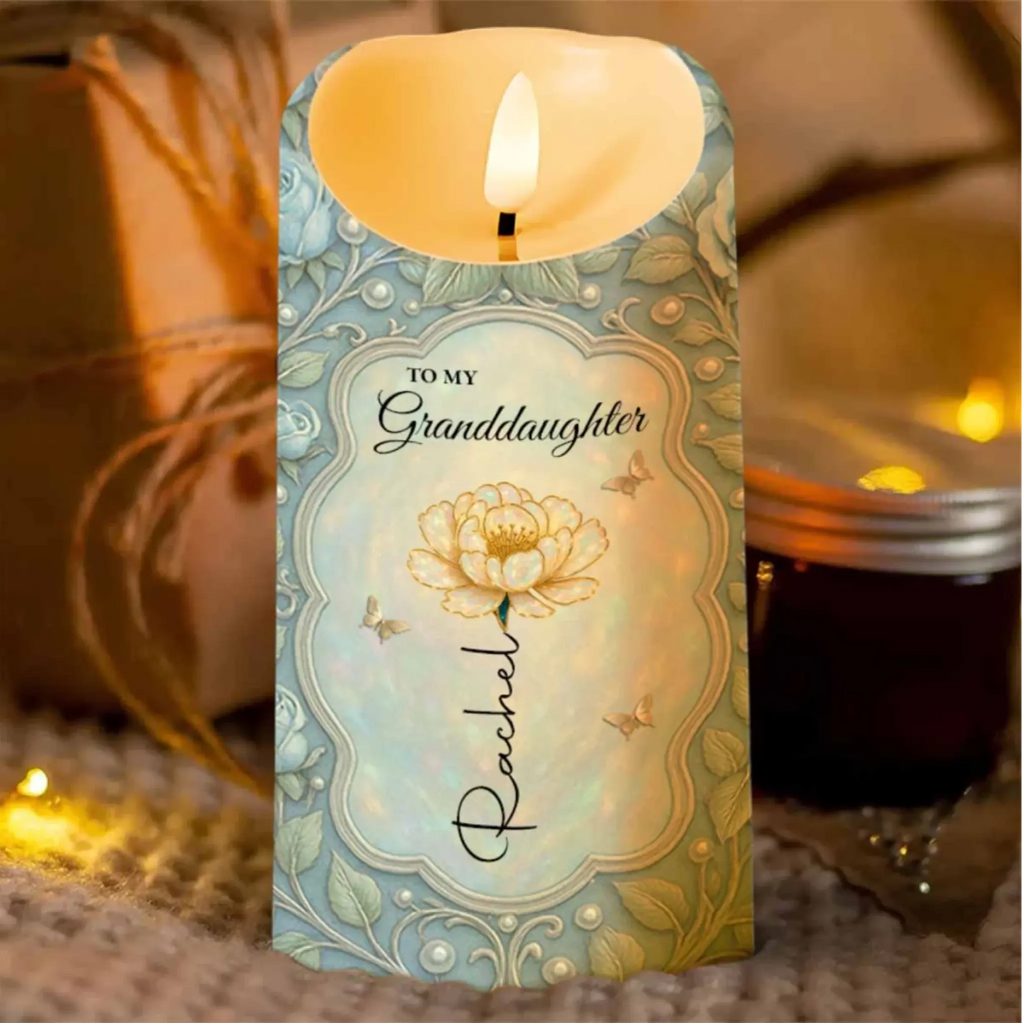 To My Granddaughter Love and Encouragement Rose & Butterflies – Personalized LED Candle Light – Gift for Granddaughter  Ezcustomize