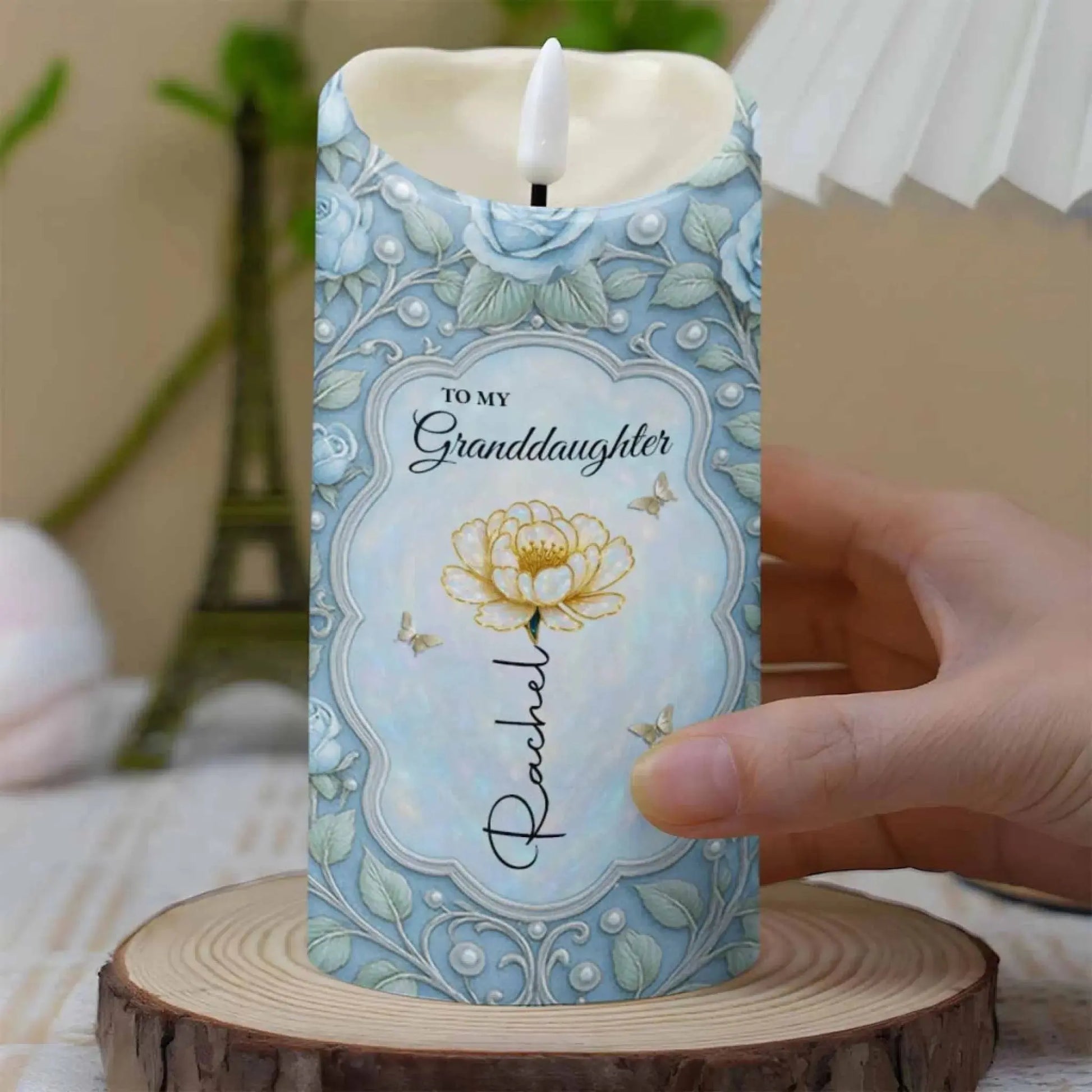 To My Granddaughter Love and Encouragement Rose & Butterflies – Personalized LED Candle Light – Gift for Granddaughter  Ezcustomize