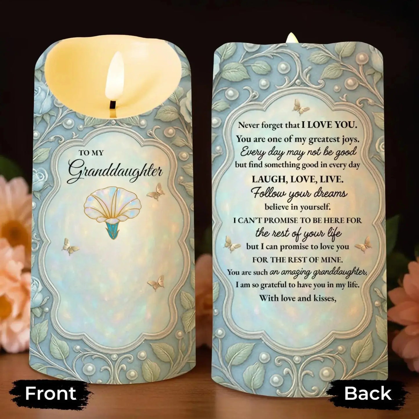 To My Granddaughter Love and Encouragement Rose & Butterflies – Personalized LED Candle Light – Gift for Granddaughter  Ezcustomize