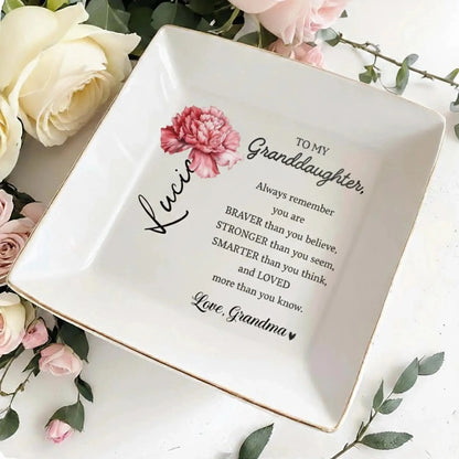 To My Granddaughterr Always Remember You Are Braver – Personalized Custom Jewelry Dish – Inspirational Birthday & Keepsake Gift for Granddaughters  Ezcustomize
