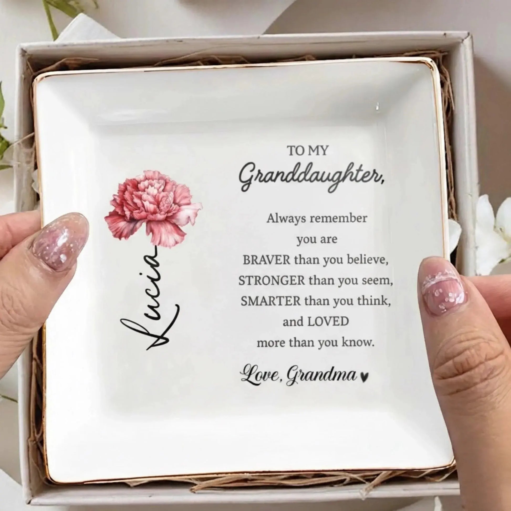 To My Granddaughterr Always Remember You Are Braver – Personalized Custom Jewelry Dish – Inspirational Birthday & Keepsake Gift for Granddaughters  Ezcustomize
