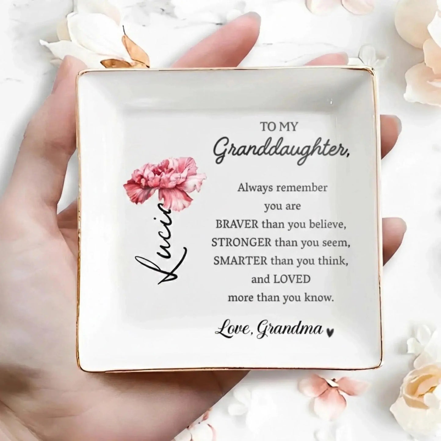To My Granddaughterr Always Remember You Are Braver – Personalized Custom Jewelry Dish – Inspirational Birthday & Keepsake Gift for Granddaughters  Ezcustomize