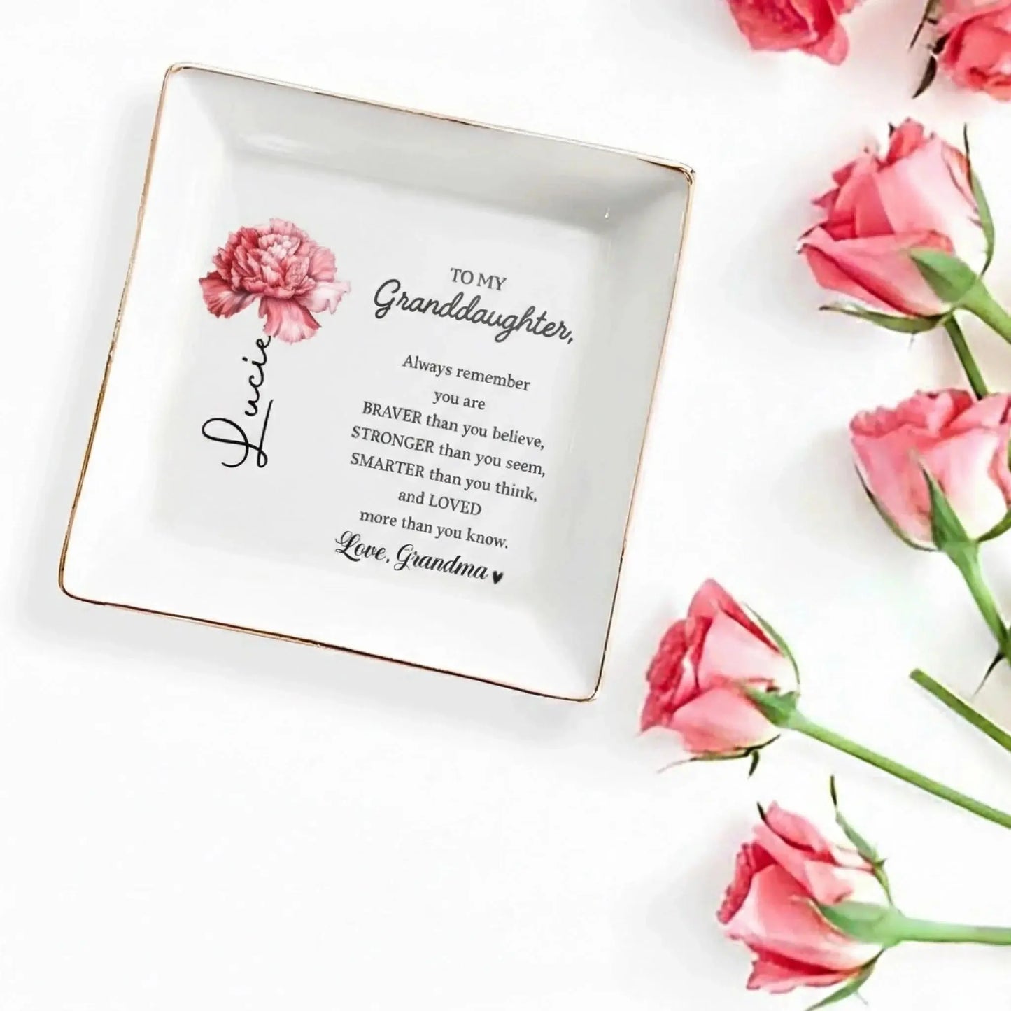 To My Granddaughterr Always Remember You Are Braver – Personalized Custom Jewelry Dish – Inspirational Birthday & Keepsake Gift for Granddaughters  Ezcustomize