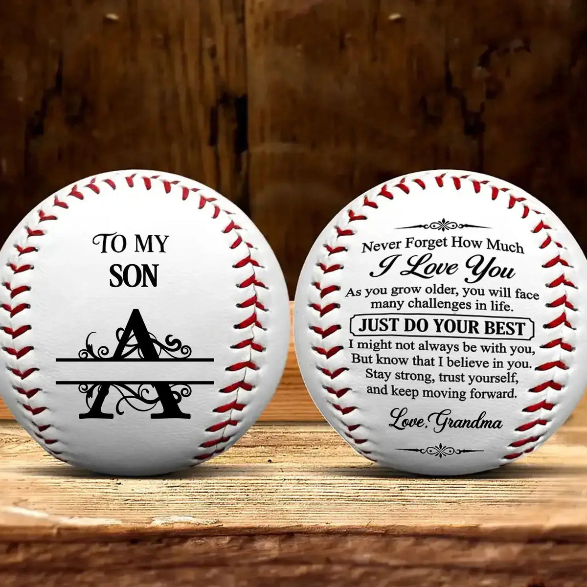 To My Grandson Never Forget How Much I Love You – Personalized Custom Baseball – Birthday & Christmas Gift for Grandson from Grandma or Grandpa